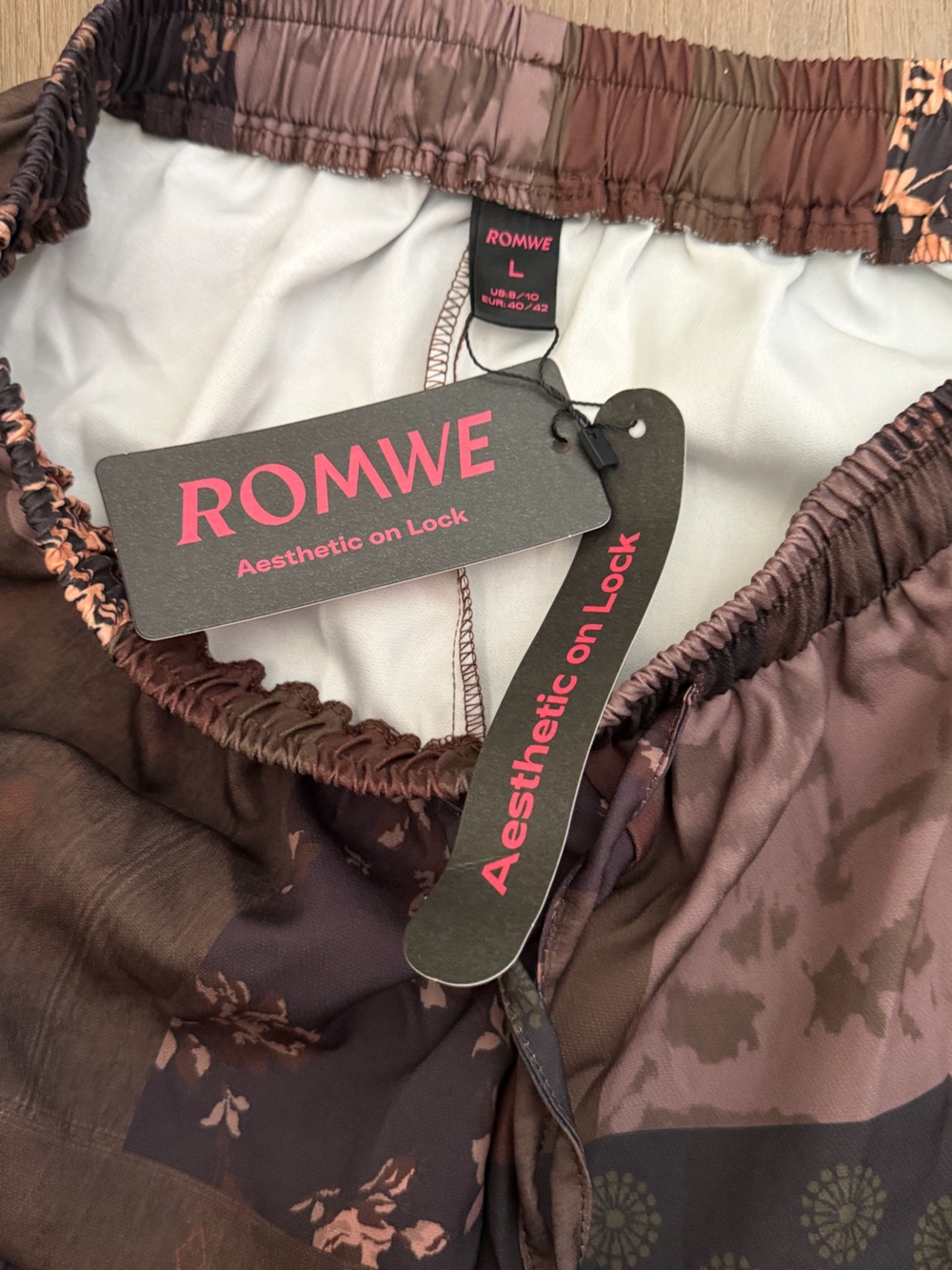 NWT Brown Patchwork wide leg hippie boho pants drawstring large - Picture 3 of 6